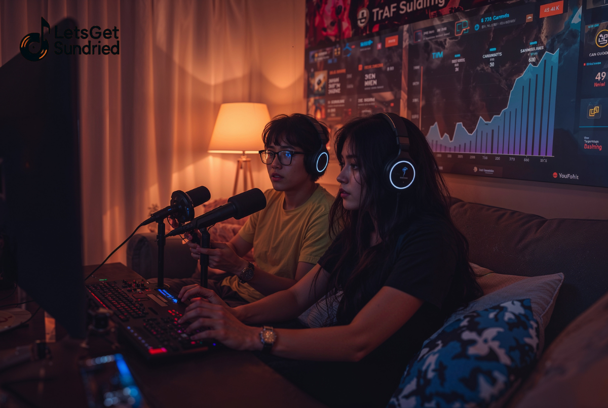 Seorang gamer bermain game mobile di malam hari dengan cahaya layar menyala, menggambarkan potensi menghasilkan uang dari bermain.