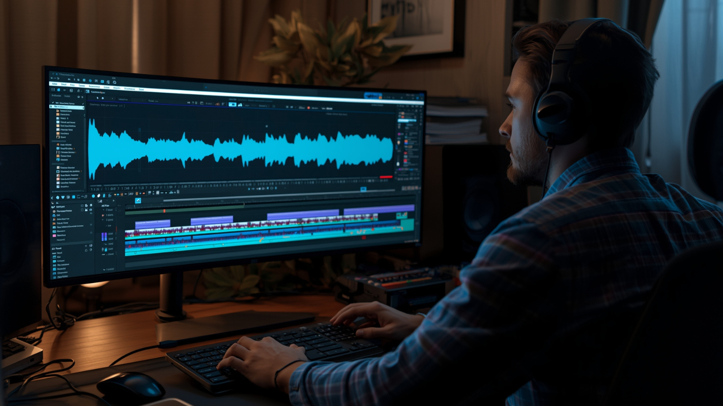 editor video sedang mengedit subtitle di komputer