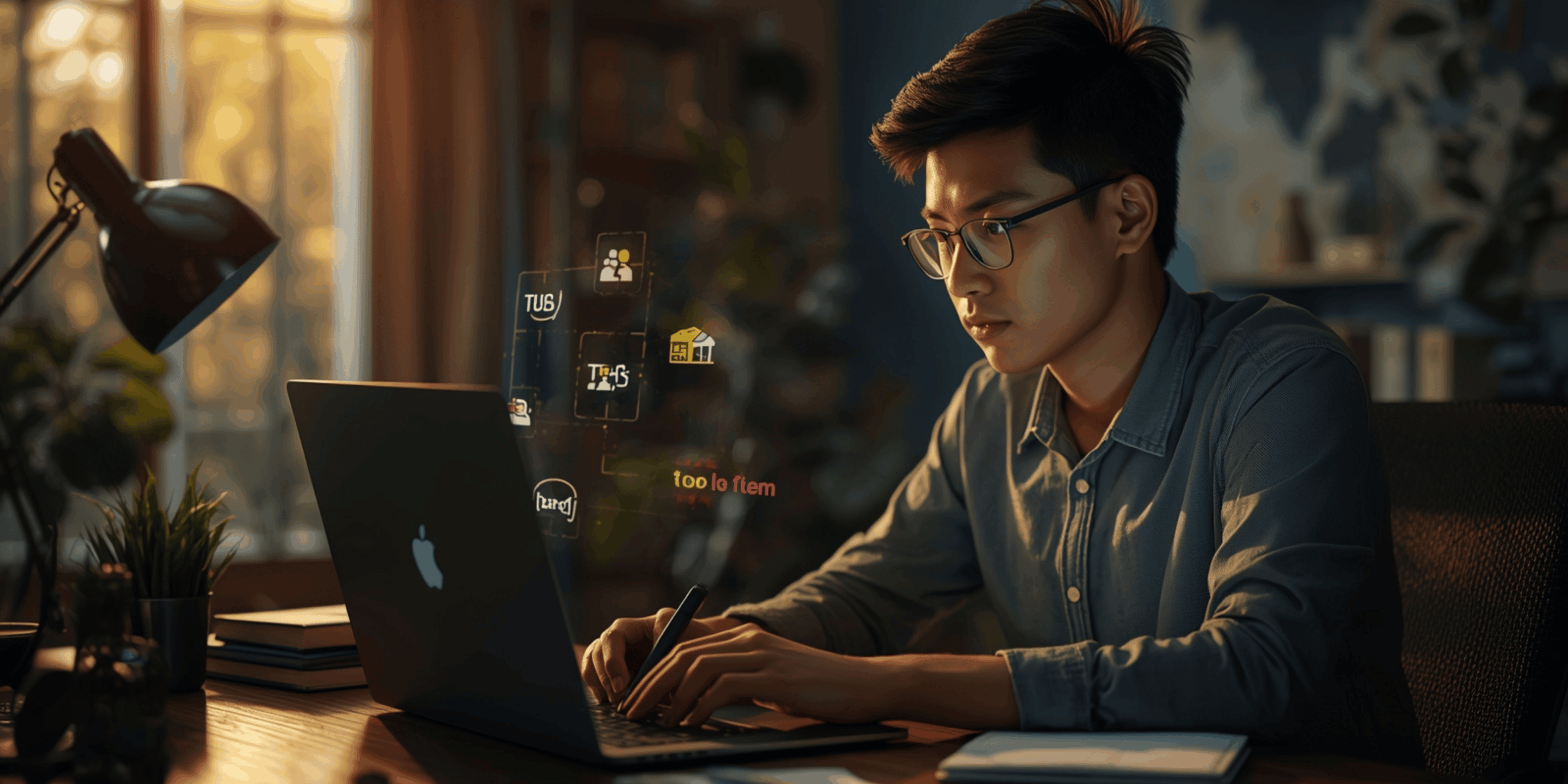 belajar dari aplikasi kursus online gratis di laptop dengan suasana kerja modern