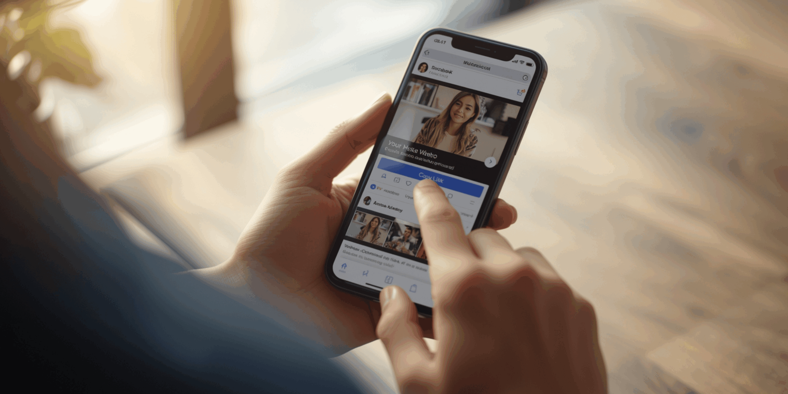 Pengguna menyalin link video Facebook di smartphone.