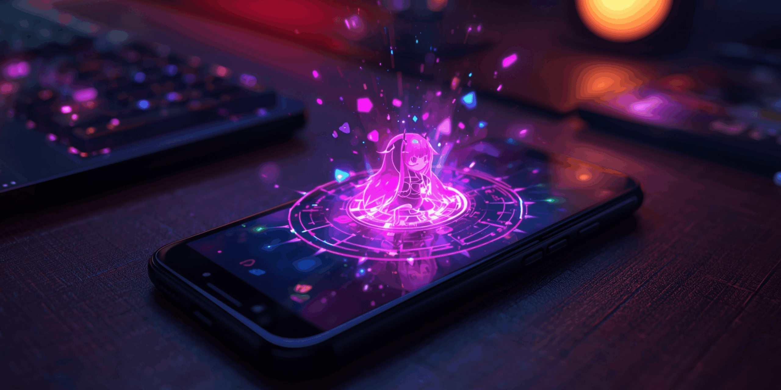 ilustrasi pemain melihat animasi gacha keluar dari layar smartphone