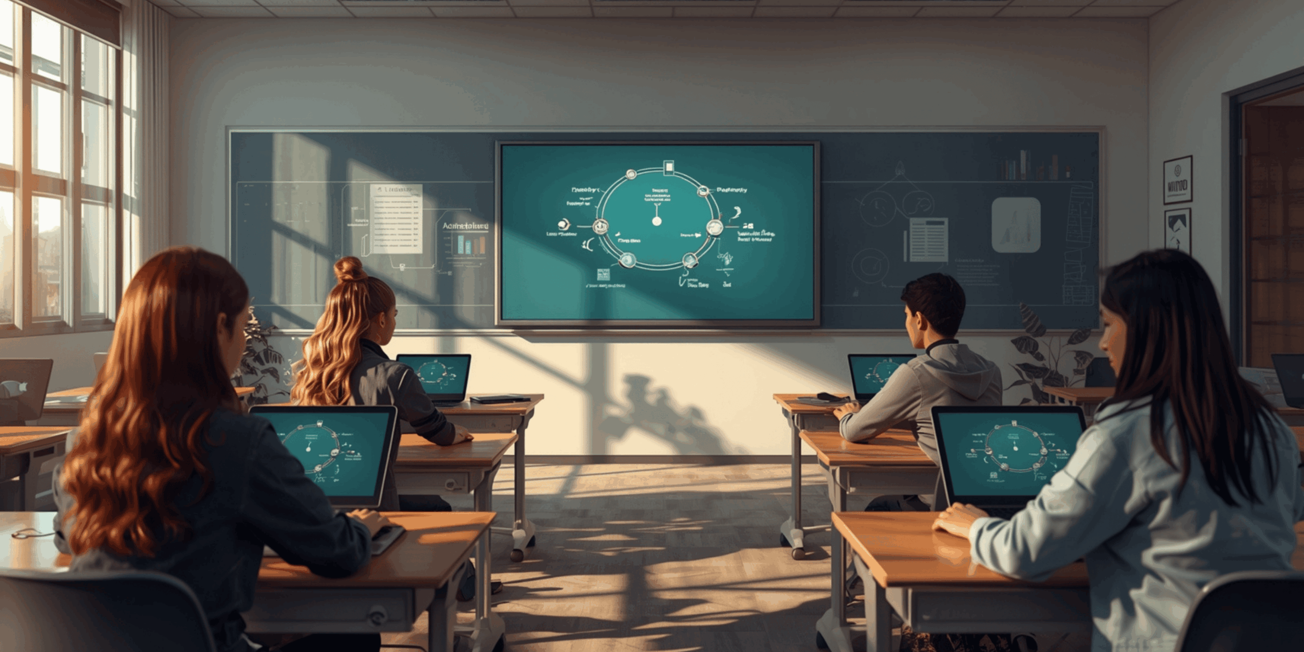 ruang kelas modern dengan teknologi pendidikan interaktif