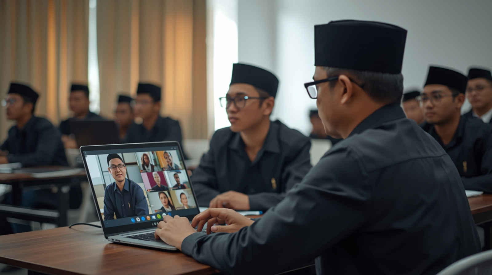 Kelas daring menggunakan aplikasi meeting online untuk proses belajar