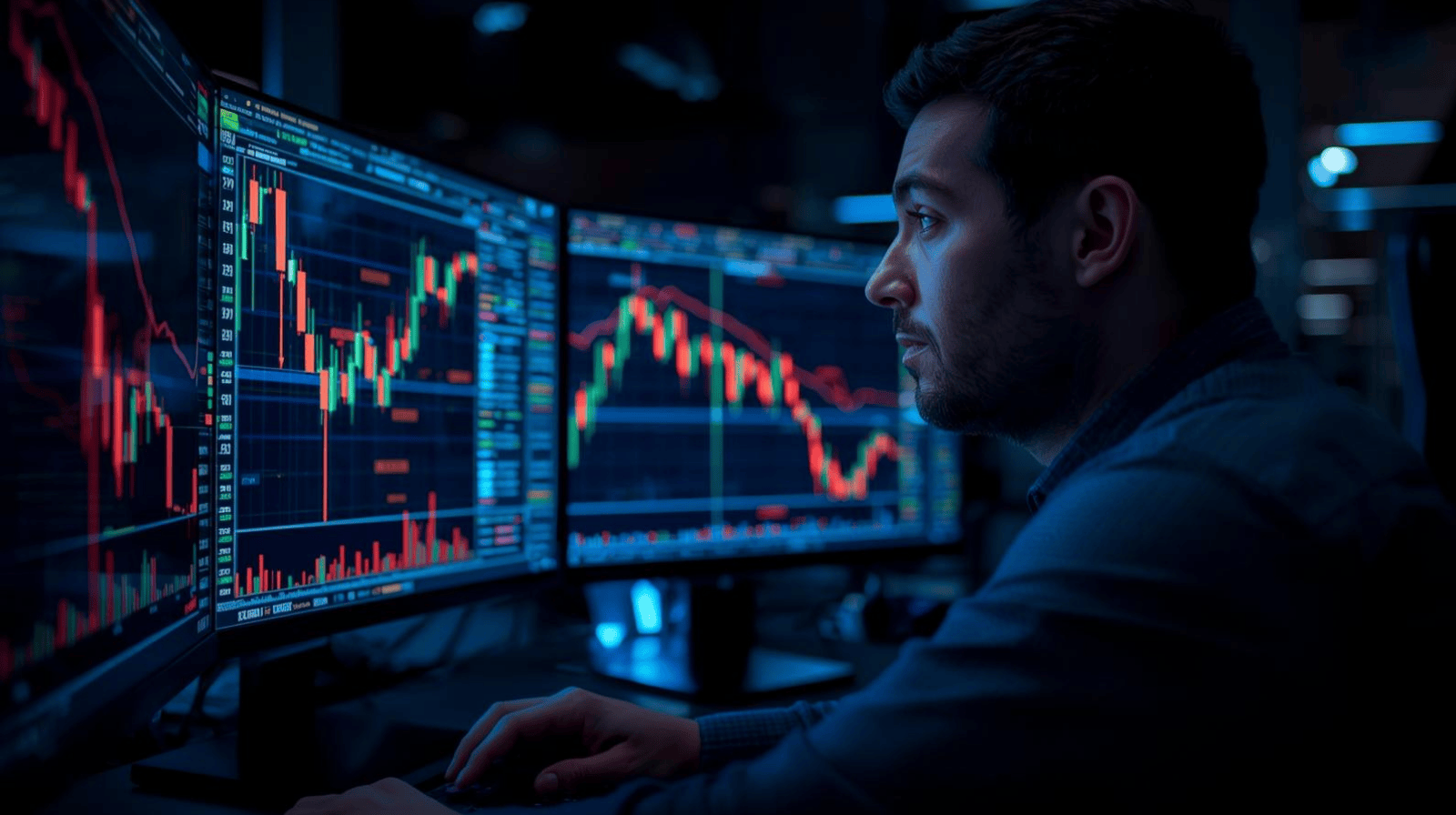 Trader profesional menganalisis grafik future crypto berisiko tinggi