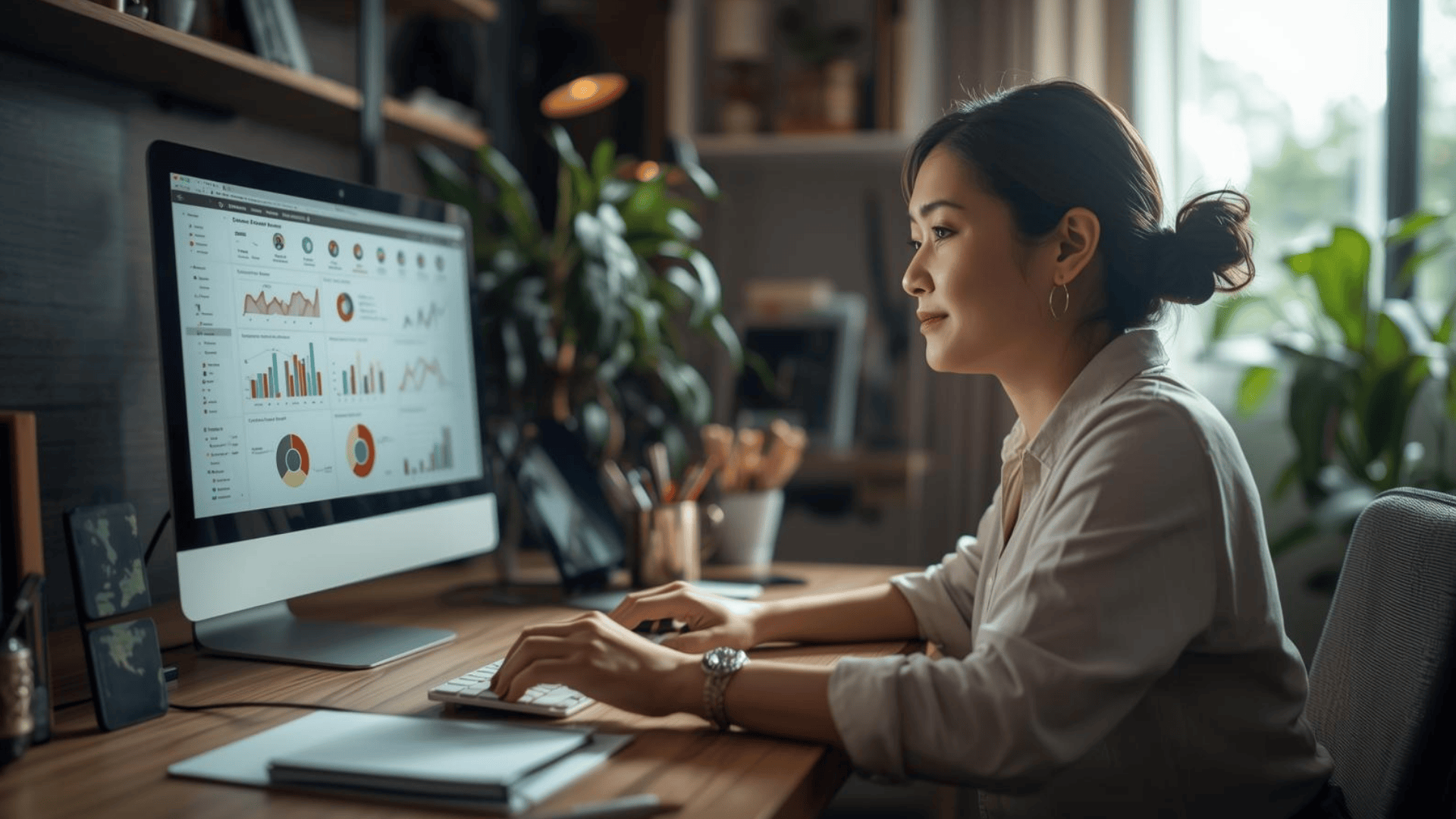 Pemilik usaha menggunakan sistem digital untuk mengelola bisnis kecil.